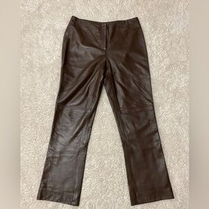 Vakko Brown Leather Pants
